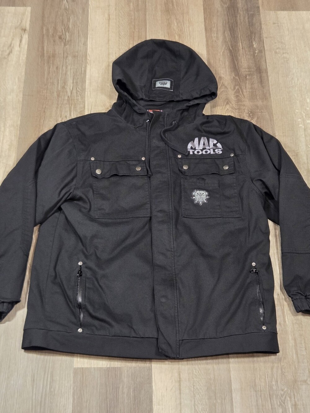 Mac Tools Jacket XL Men Full Zip Big Logo Embroidered With Bulldog Hooded Coat